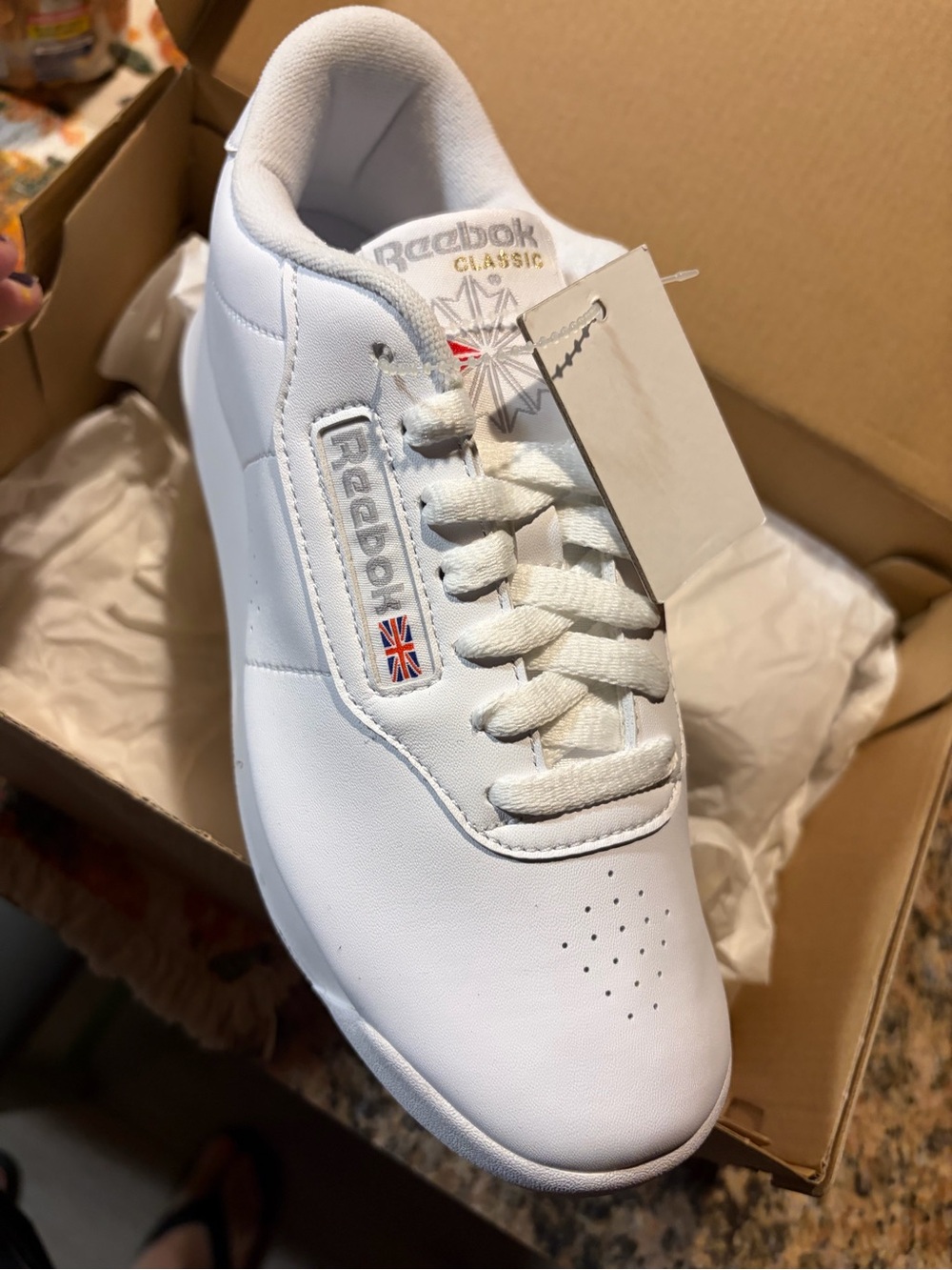 Reebok Classic women’s White Leather Sneakers with Union Jack Detail